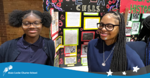 All-Stars stand before a project on display in the gymnasium at the 2023-24 Annual Alain Locke History Fair.