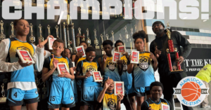 The Alain Locke basketball team poses together in their Go League jerseys.